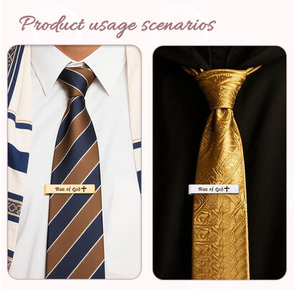 Man Of God Tie Clips 3 Set - Godfather Godson Christmas Engraved Gifts for Men Son Husband Dad Birthday Gifts from Wife - style: silver & gold & black