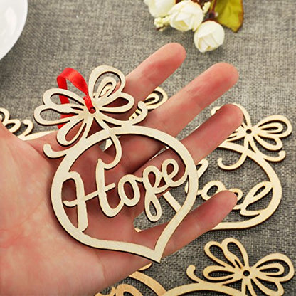 Bememo 18 Pcs Wooden Hollow Christmas Ornaments Religious Letter Decor