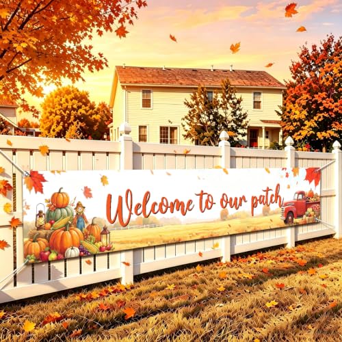 Welcome to Our Patch Fall Banner Pumpkin Patch Thanksgiving Yard Sign Decor - color: Welcome to Our Patch