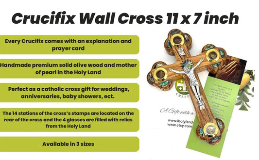 iHoly Land Crafts Catholic Wall Crucifix, Mother of Pearl & Relics, 11"x 7" - size: 11"L x 7"W