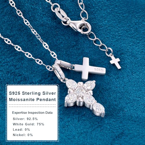Moissanite Double Cross Necklace, Women Moissanite Diamond Cross Pendant - color: 925 Silver(Iced+Polished)