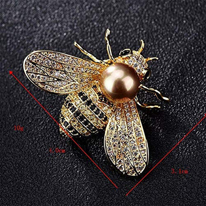 Honey Bee Brooches Crystal Insect Themed Bee Brooch Animal Fashion Shell Pearl Brooch Pin Gold Tone - color: gold pearl