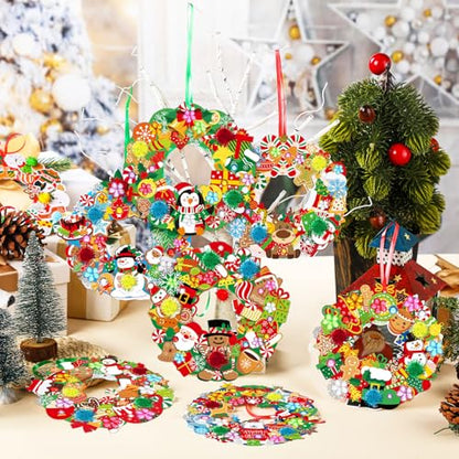 Hollowfly 48 Sets Christmas Wreath Craft Kits with Stickers - style: Christmas