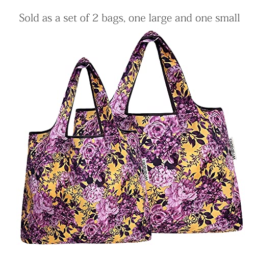 allydrew Large Foldable Tote Nylon Reusable Grocery Bags - color: Set of 2, Lavender Bloom, size: Large & Small (Set of 2)