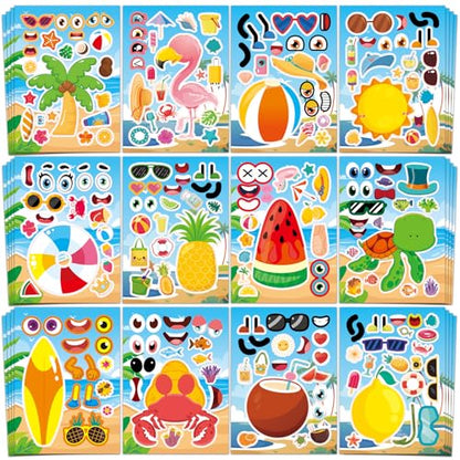 Aowplc 48 Summer Make-a-Face Sticker Sheets for Kids - style: Summer Vibe