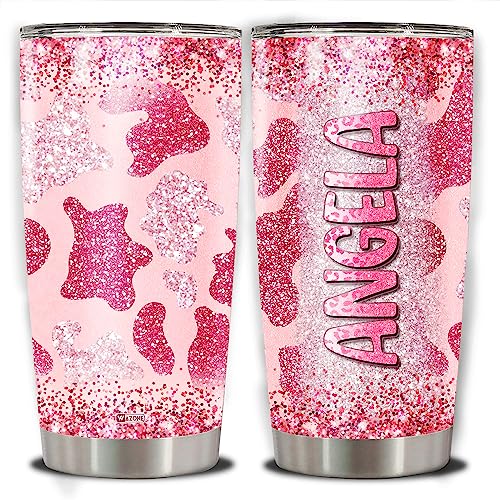 WAZONE Personalized Cow Tumbler Cowhide Pink Travel Mug 20oz 30oz Custom Name Vacuum Insulated Cup Stainless Steel Gift Things for Women Girls Daughter Sister Animal Lovers Farm Girl - color: Cow