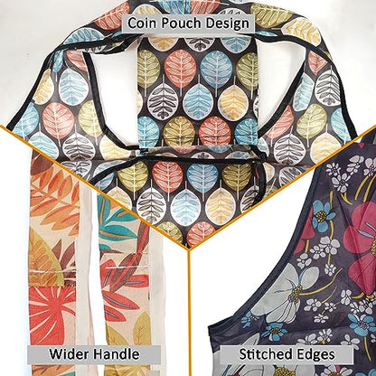 Cute Reusable Grocery Bag, 4 Pack 50Lbs compact Foldable shopping bag - color: Flower & Leaves 4 Pack