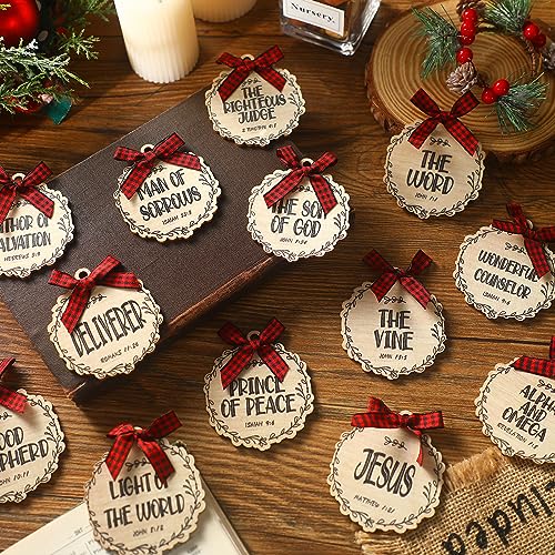 Soaoo 50 Pcs Christmas Names of Jesus Wooden Ornaments, Classic, Beige - color: Beige, size: Classic