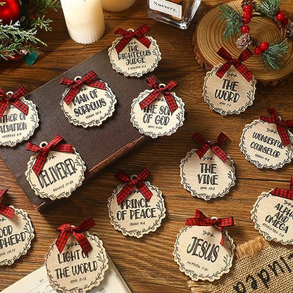 Soaoo 50 Pcs Christmas Names of Jesus Wooden Ornaments, Classic, Beige - color: Beige, size: Classic