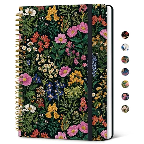 Taja Lined Spiral Journal for Women, A5 Cute Hardcover Notebook for Work - color: H-Abundant Floral