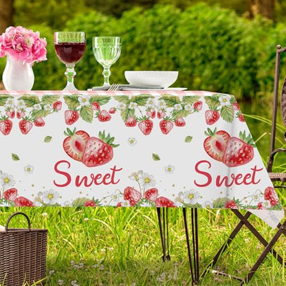 3Pcs Strawberry Plastic Tablecloth, Disposable Berry Sweet One Table Cover - color: Strawberry
