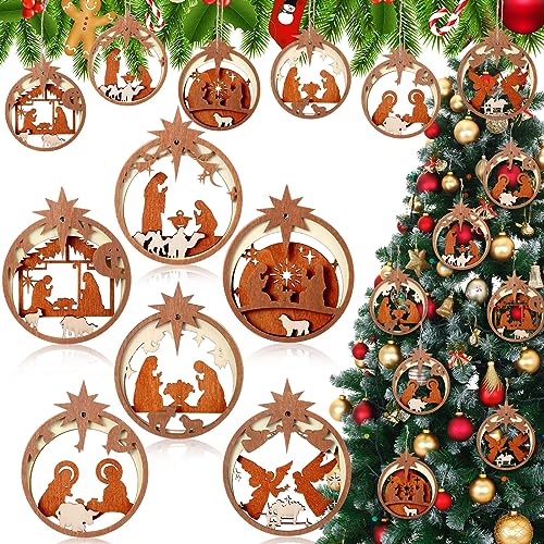 Bucherry 6 Pcs Wooden Christmas Nativity Scene Ornaments Bulk,Round - style: Round