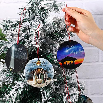 18 Pcs Nativity Scene Christmas Ornament - Wooden Jesus 3.15 Inch Holy Night The Birth of Jesus - Religious Christian Keepsake Gift for Christmas Tree Decor