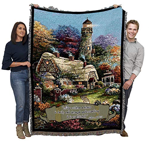 Pure Country Weavers Heavens Light Blanket by James Lee Blanket - By Wisdom a House is Built - Scriptures - Proverbs 24:3-4 - Gift Tapestry Throw Woven from Cotton - Made in the USA (72x54) - color: Heavens Light, size: 72" x 54"