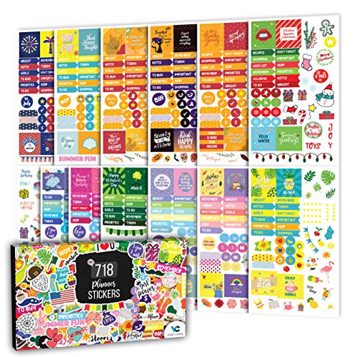 Vladi Creative Monthly Aesthetic Planner Stickers – 718 Matte, 13 Sheets of Seasonal, Holiday, Functional & Productivity Planner Stickers – Easy-Peel Set for Journals, Calendars & Scrapbooking