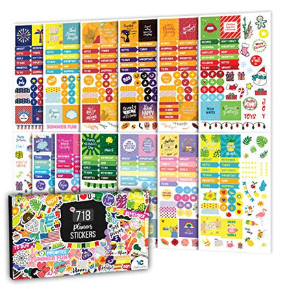 Vladi Creative Monthly Aesthetic Planner Stickers – 718 Matte, 13 Sheets of Seasonal, Holiday, Functional & Productivity Planner Stickers – Easy-Peel Set for Journals, Calendars & Scrapbooking