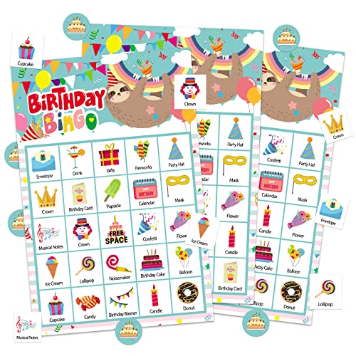 FLYAB Birthday Bingo Game for Kids Adults 26 Players Birthday Bingo Cards - color: Z