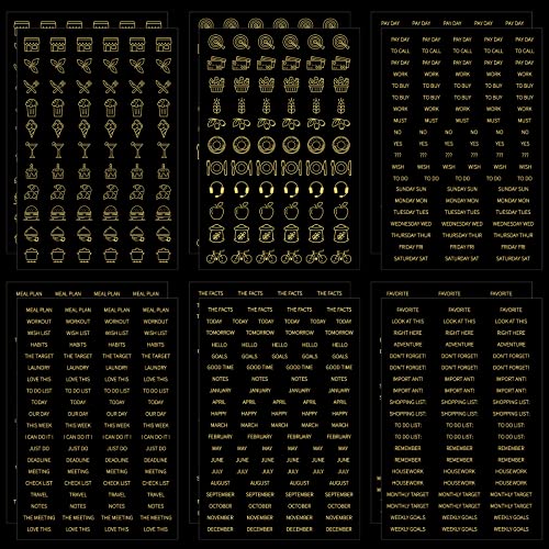 Sinmoe 36 Sheets Clear Gold Foil Planner Stickers Calendar Icons