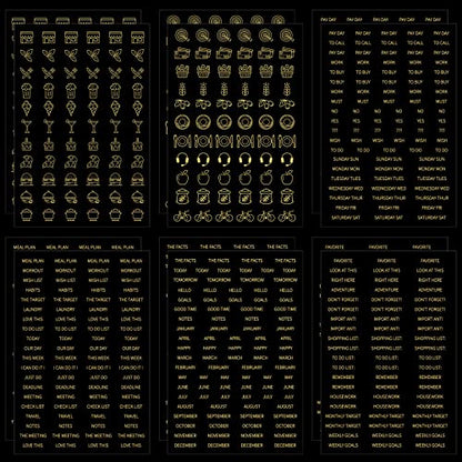 Sinmoe 36 Sheets Clear Gold Foil Planner Stickers Calendar Icons