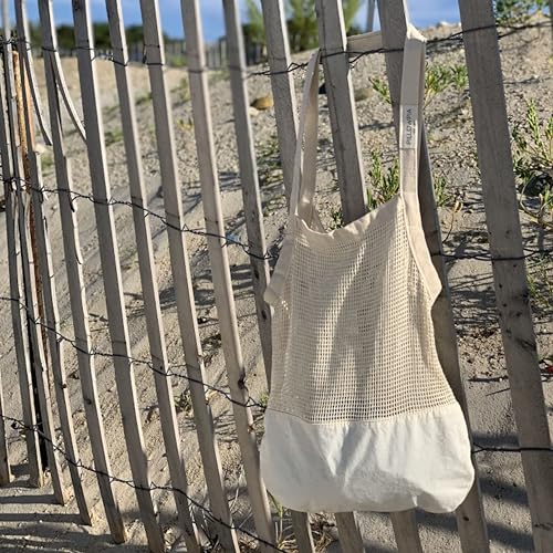 PILLOWPIA French Market Bag – Organic Cotton Tote, Handcrafted Adjustable Strap, Eco-Friendly 12-15" Farmers Market Carrier - color: Natural Modern