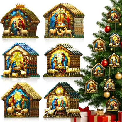 Halloscume 24 Pcs Christmas Nativity Scene Ornaments Bulk, House Shape - style: House Style