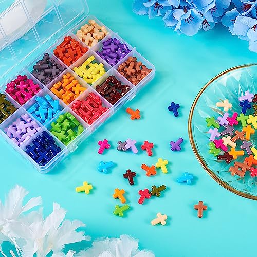 FASHEWELRY 225Pcs Acrylic Cross Beads for Bracelets - Assorted Color Crosses Crucifix Christian Beads Chunky Rosary Spacer Bead for Necklaces, Key Chains, Jewelry Making Easter Supplies - color: Cross-Mixed Color