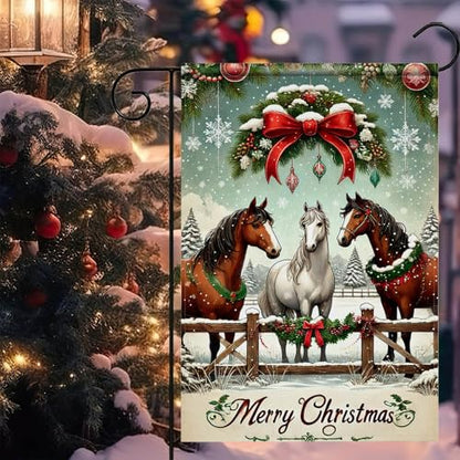 BlissYard Christmas Horse Garden Flag 12x18 Inch Polyester - color: Winter Horses