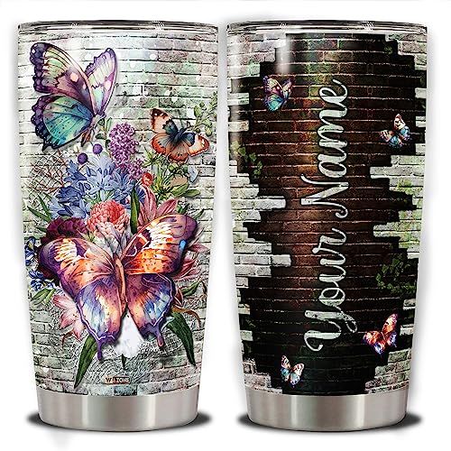 WAZONE Personalized Butterfly Tumbler Customized Name Vintage Butterflies 20oz 30oz Insulated Stainless Steel Thermal Cup Vacuum Travel Mug Gift for Woman Mother Girls Friends - color: Butterfly