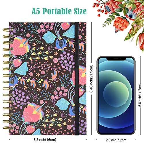 OMEYA Spiral Notebook, A5 Lined Journals for Women, College Ruled 160 Pages - color: Black Red Flowers, size: A5