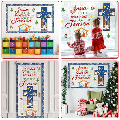 Christian Bulletin Board Decorations Jesus is The Reason for The Season Classroom Cutouts Christmas Nativity Religious Paper Decors for Xmas Holiday Sunday Church Chalkboard Wall Decor Supplies - style: Jesus is The Reason