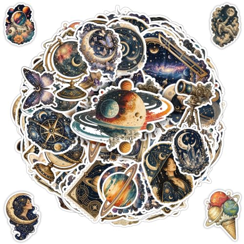 50 PCS Vintage Astronomy Stickers Pack Sun Moon Space Planet Galaxy - color: Vintage Astronomy Stickers