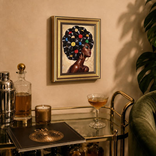 Vintage Vinyl Record Wall Art Black Woman Portrait Pictures Wall Decor - color: Gold Framed-02, size: 8x10in