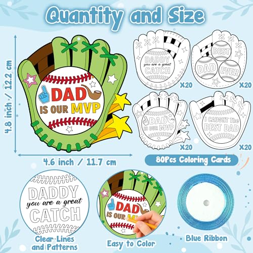 CY2SIDE Fathers Day Coloring Craft - 80PCS Color Your Own Best Dad Baseball Glove Cutout Hanging Ornament Caught The Best Dad DIY Baseball Theme Paper Card for Kids School Activity Fathers Day Gift - style: Father Baseball Glove