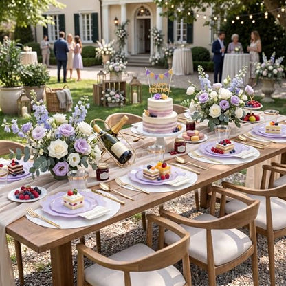 WDF 175Pcs Purple Plates Disposable - Lavender Plastic Plates 25guest Plastic Dinnerware Ideal for Birthday Party/Wedding/Holidays - color: Purple and Gold, size: 175 pieces