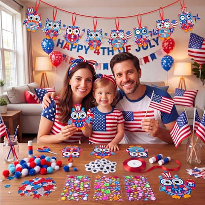 Funrous 48 Sets Patriotic Owl Crafts Bulk 4th of July Paper Crafts DIY - style: Patriotic Owl