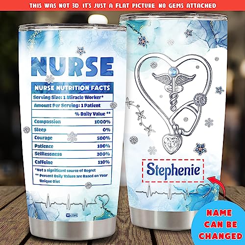 WAZONE Personalized Nutrition Facts Nurse Stainless Steel Tumbler 20 30oz Heartbeat Stethoscope Jewelry Insulated Travel Mug Medical Healthcare Graduation Gift For Nursing Women - color: Nurse