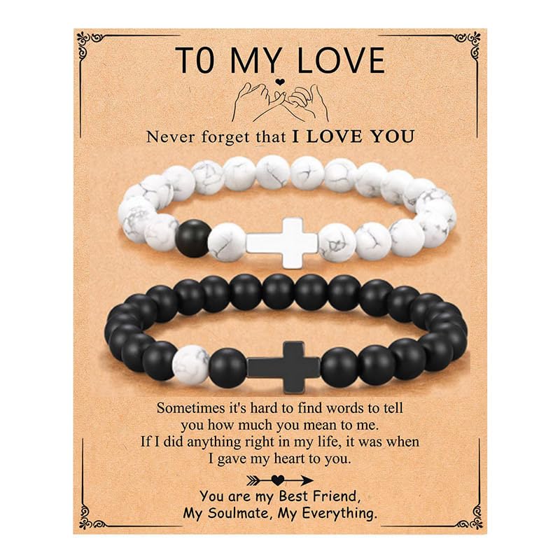 Beaded Cross Bracelet, Matching Bracelets for Couples Gifts for Him Christian Bracelets for Women, Love Bracelet Relationship Bracelets His & Her Valentine'S Day Cool Bracelets With Cross