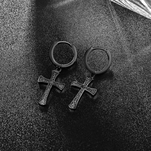 Cross Earrings 925 Sterling Silver Cross Dangle Earrings Christianity Jewelry Gift for Men Women - style: Cross-Black