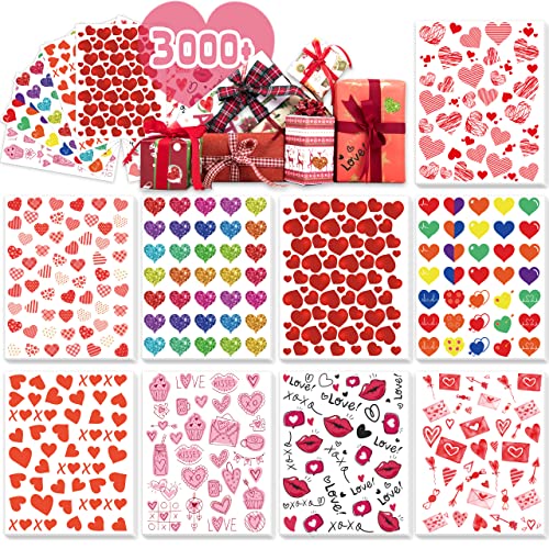 LINAYE Valentine Heart Stickers for Kids - 3000PCS Cute Love Stickers 72 Sheets for Cards, Envelopes, Craft, Scrapbooking - Party Supplies Favors for Girls Boys - style: Valentines 72 Sheets