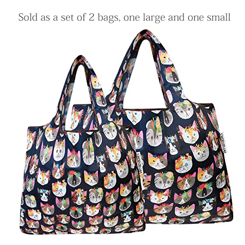 allydrew Large Foldable Tote Nylon Reusable Grocery Bags - color: Set of 2, Crazy Cats, size: Large & Small (Set of 2)