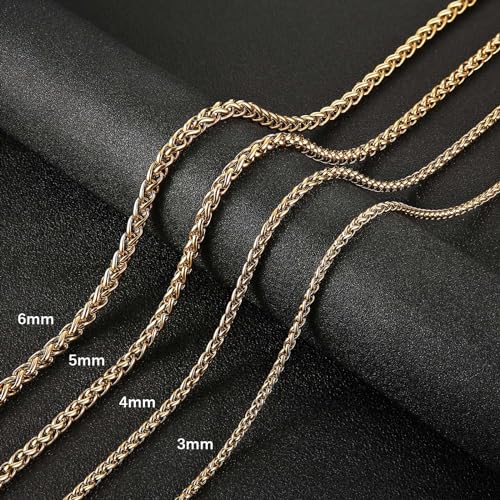 HZMAN Stainless Steel Wheat Chain for Men Women，Waterproof Necklace - color: 4mm Gold, size: 16In
