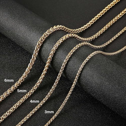 HZMAN Stainless Steel Wheat Chain for Men Women，Waterproof Necklace - color: 4mm Gold, size: 20In