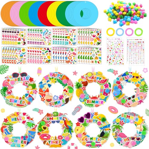 Hollowfly 48 Sets Summer Wreath Craft Kits DIY Paper Hanging Ornaments - style: Summer Party