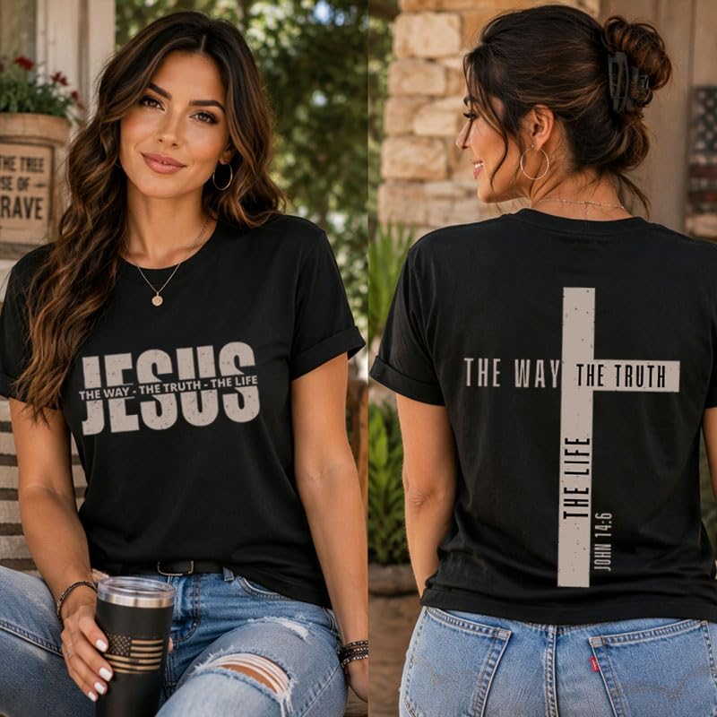 Christian Shirts for Men Jesus T Shirt The Way The Truth The Life Shirts - color: Black, size: 3X-Large