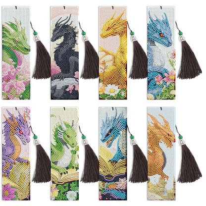 Dragon Diamond Art Bookmarks, Diamond Painting Book Marks for Adults - style: Dragon 8pcs
