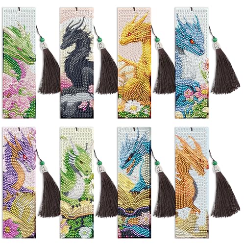Dragon Diamond Art Bookmarks, Diamond Painting Book Marks for Adults - style: Dragon 8pcs