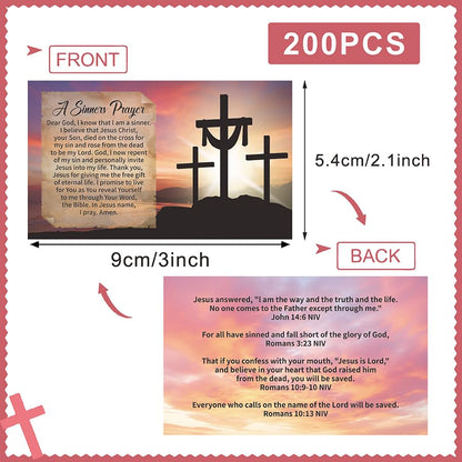 200 Pcs Sinner’s Prayer Cards Bulk, Christian Bible Tract Salvation Cards, Double-Sided Gospel Scripture Cards, Religious Pocket Cards for Witnessing, Ministry, Church Outreach, Gifts