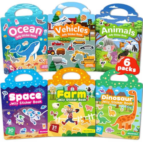 Zartores 6 Pack Jelly Reusable Sticker Book, Stickers for Kids