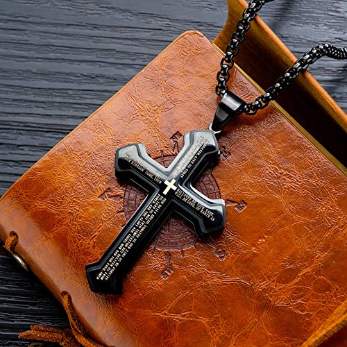 OLEVS Men's Cross Pendant Necklace Large Stainless Steel Cross Pendant Necklace for Men Women - color: Black