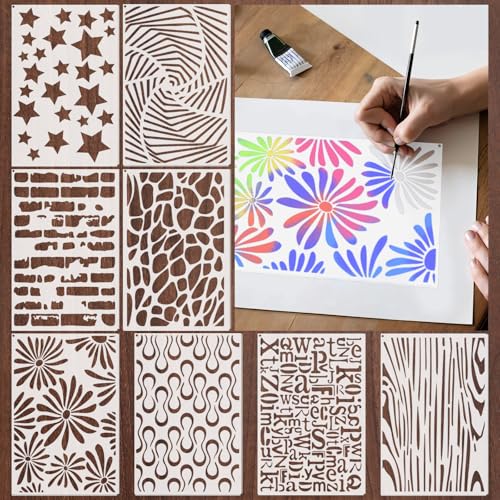 Yazhiji 8PCS Large Stencils for Geometric Painting, Reusable Geometric Painting Stencils Abstract Layering Stencil for Painting on Wood Canvas Furniture Floor Decor DIY Supplies - style: Geometric 1